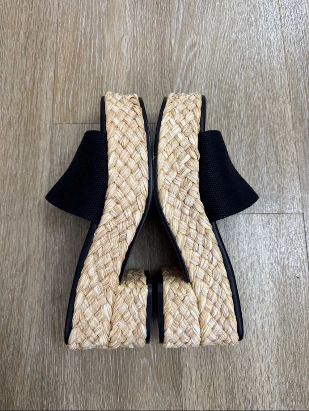 Steve Madden Dock Raffia Black Woven Platform Block Heel Sandal Size 9